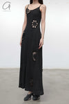 SWAYING 24 Autumn and Winter Crochet Splicing Suspender Long Skirt SW-SW24AW2L09-HEIHUI Black and Gray SW-SW24AW2L08